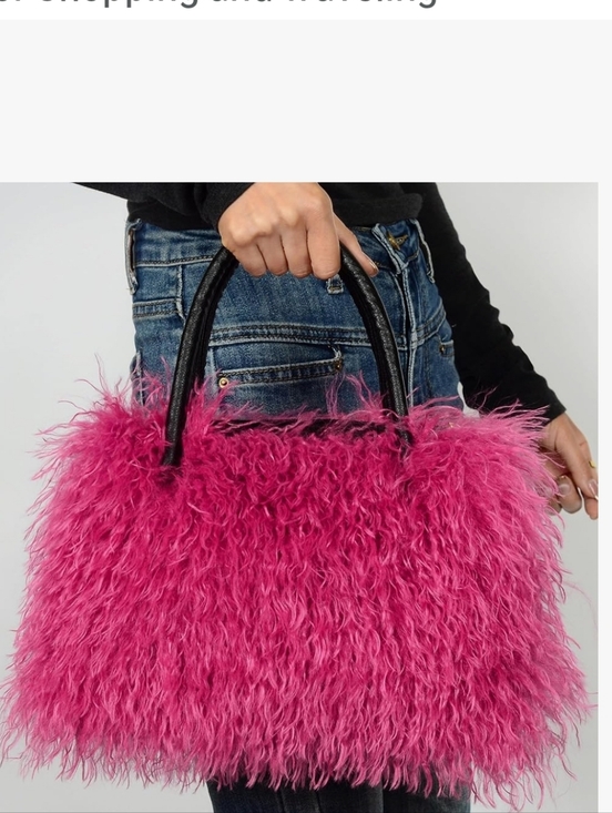 Handbags - Plush Pink Faux Fur Top-Handle Handbag